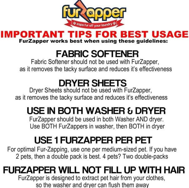 2 Pack FurZapper Pet Hair Remover for Laundry - Reusable Dog & Cat Hair Remover Tool As Seen on Shark Tank - Removes Pet Fur, Hair, Lint, Dander from Clothes & Laundry - One FurZapper Per Pet