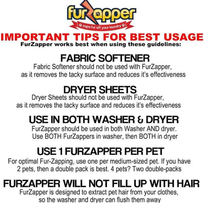 2 Pack FurZapper Pet Hair Remover for Laundry - Reusable Dog & Cat Hair Remover Tool As Seen on Shark Tank - Removes Pet Fur, Hair, Lint, Dander from Clothes & Laundry - One FurZapper Per Pet