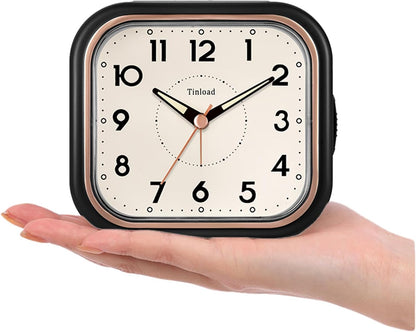 Tinload 4.3" Vintage Retro Analog Alarm Clock, Super Silent Non Ticking Clock with Manual Light, Snooze, Battery Operated, Simply Design, for Living Room, Bedroom, Bedside, Desk(Blue-V2)