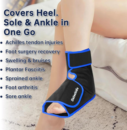 Ankle Ice Pack Wrap for Heel Foot Swelling Pain Relief, Reusable Large Hot Cold Gel Pack for Sprain, Achilles Tendonitis, Arthritis, Plantar Fasciitis, Post-Surgery, Sports Injury (Black,1pcs)