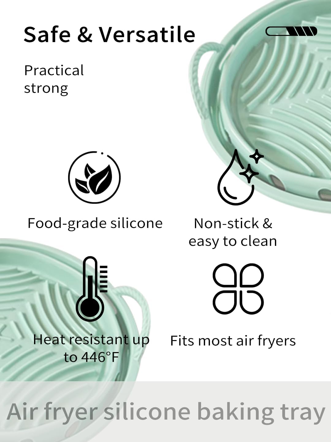 2-Pack Round Silicone Liner with Handles, Reusable Non-Stick Heat Resistant Baking Mat, Cooking Pad Compatible with Air Fryer, Oven & Microwave Accessories