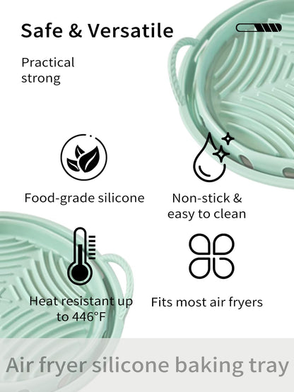 2-Pack Round Silicone Liner with Handles, Reusable Non-Stick Heat Resistant Baking Mat, Cooking Pad Compatible with Air Fryer, Oven & Microwave Accessories