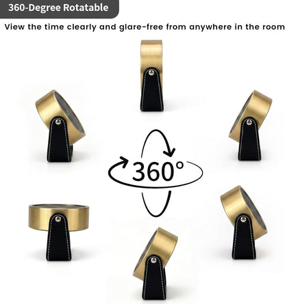 Analog Alarm Clock - 4.5" Silent Non Ticking Small Clock with Light, Rotatable Stand Metal Desk Clock Battery Operated, Simple Design for Living Room Decor/ Bedroom/Bedside/Shelf (Black & White)