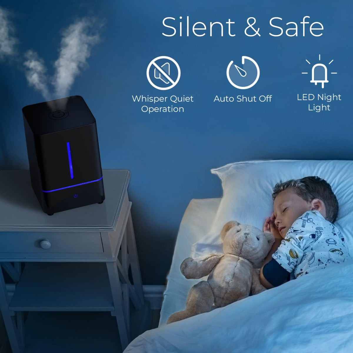 Everlasting Comfort 2.5L Kids Humidifiers for Bedroom - Easy to Clean 24HR Runtime No-Filter Quiet Kids & Baby Humidifier for Nursery, Home, Plants, Allergies, Dry Skin, Congestion, Indoor