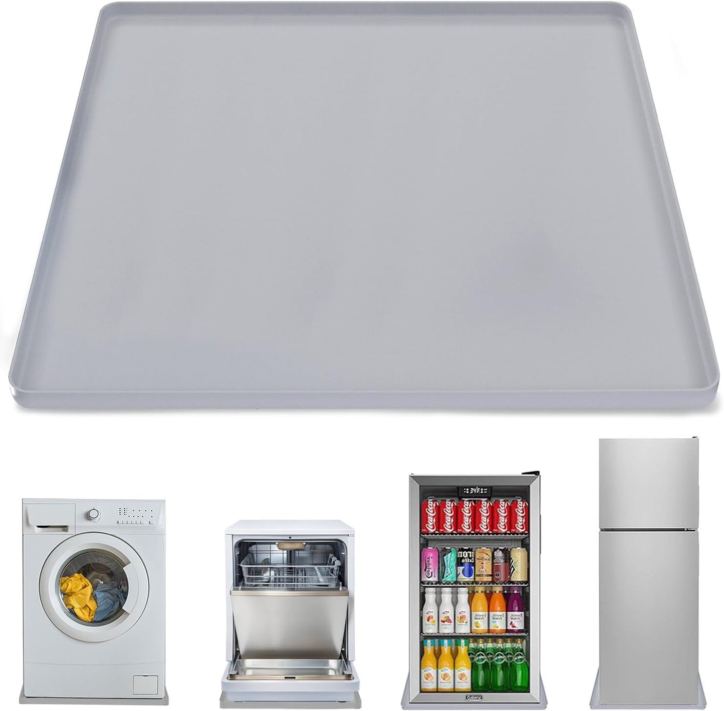 Washing Machine Drain Pan, 26x26 Inch Silicone Mat with Raised Edge, Waterproof Leak Protector Tray for Under Washer and Dryer, Anti-Slip and Foldable Laundry Room Mat