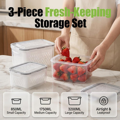 Fruit Storage Containers for Fridge, 2026 New Airtight Produce Storage Containers with Lids, Stackable Refrigerator Organizer Bins for Berries, Vegetables, Lettuce, Grapes (Blue, Small)