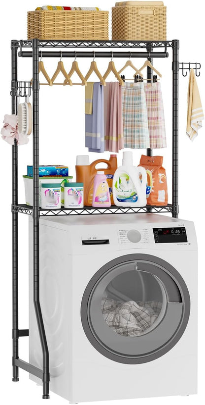 Golpart Laundry Organizer Shelves Over the Washer and Dryer Storage Shelf | Heavy Duty Laundry Room Organization Clothes Drying Rack Adjustable Height Wire Shelving and Wire Basket with Hanger Rod