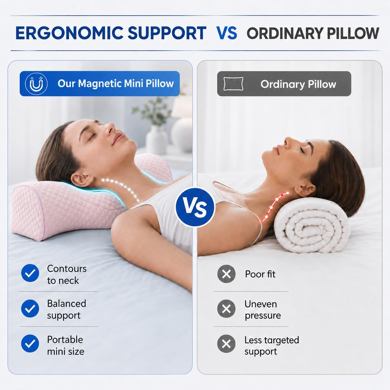 Cervical Neck Pillow, Memory Foam Neck Bolster for Sleeping, Washable Cover | polyester cover, slow rebound foam, magnet filling, raised dot texture, removable washable case, bed office chair travel