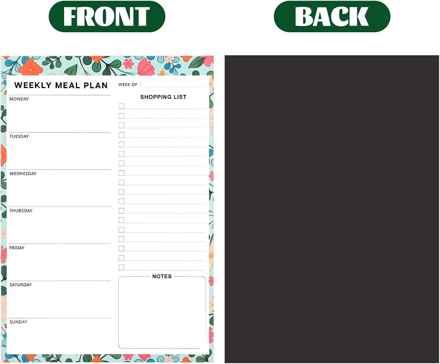 Thboxes 60 Sheets Magnetic Weekly Meal Planner for Fridge, Grocery List Pad | Tear-Off Shopping List, 7x10 In, Flower Design, Full Backing Grip, for Meal Prep, Kitchen, Families, Parents, Home Office