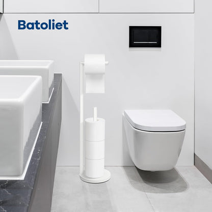 Toilet Paper Holder Stand, Bathroom Free Standing with Storage, Black | Rustproof Toilet Paper Roll Holder for 4 Rolls,with Non-Slip Stable Base,Bathroom Organizers and Storage