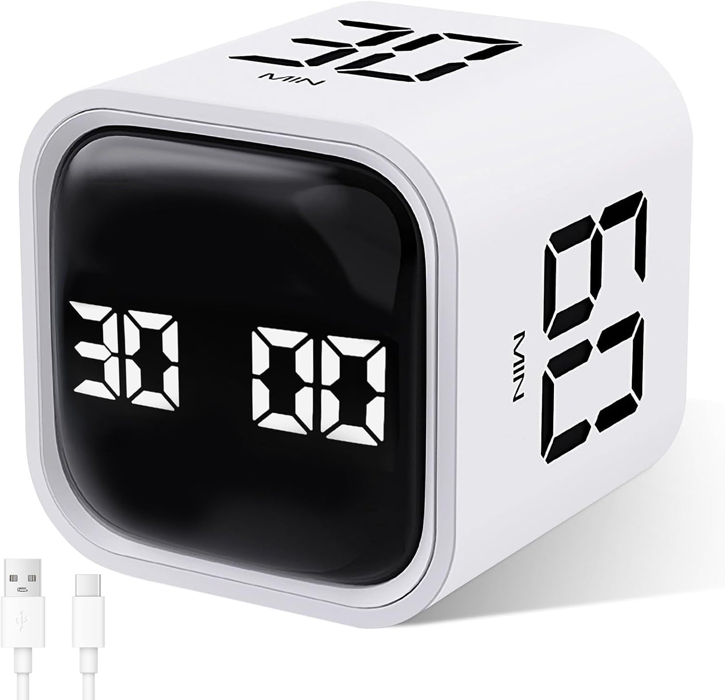 GuDoQi Multi-Function Cube Timer, 5/10/30/60 Min & Custom Count Down, Included Pause & Resume Feature, Silent, Vibrate & Adjustable Sound Alarm for Productivity in Tasks, Study & Kitchen, Purple