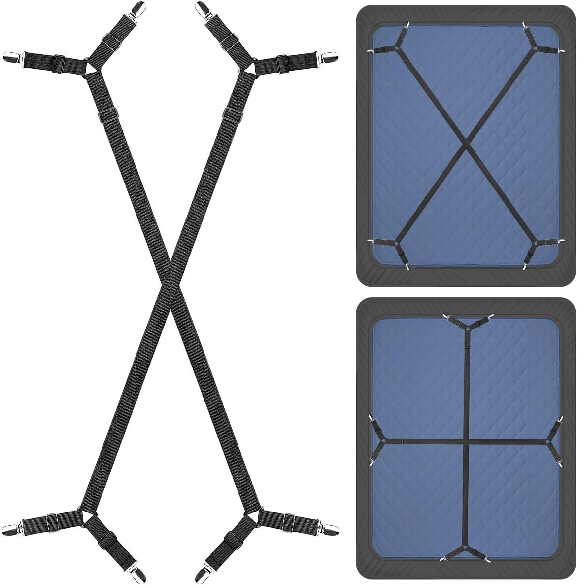 ZHOUBIN Sheet Suspenders Clips, Bed Sheet Straps Mattress Sheet Holders for Twin, Full, Queen, King - Keep Sheets in Place Corner Sheet Grippers Fasteners Sheet Stays