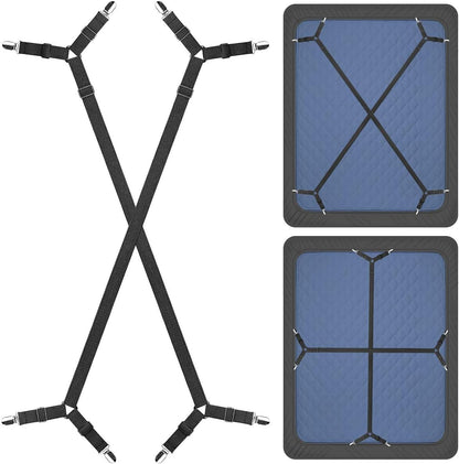 ZHOUBIN Sheet Suspenders Clips, Bed Sheet Straps Mattress Sheet Holders for Twin, Full, Queen, King - Keep Sheets in Place Corner Sheet Grippers Fasteners Sheet Stays