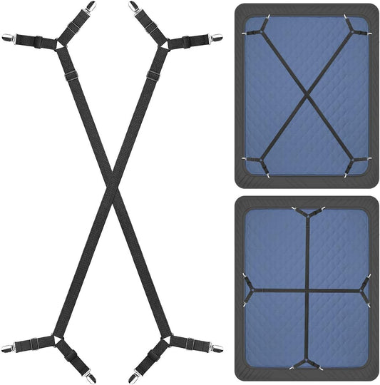 ZHOUBIN Sheet Suspenders Clips, Bed Sheet Straps Mattress Sheet Holders for Twin, Full, Queen, King - Keep Sheets in Place Corner Sheet Grippers Fasteners Sheet Stays