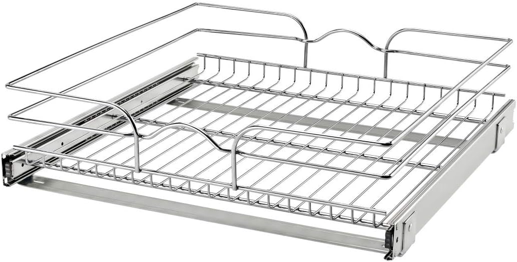 Rev-A-Shelf Pullout Organizer for Cabinets, Min Opening Width of 18" | STwo-Tier Steel Shelf for Kitchen or Vanity Cabinet Organization, Heavy Gauge Wire Slide Out Storage Basket, 5WB2-1822CR-1