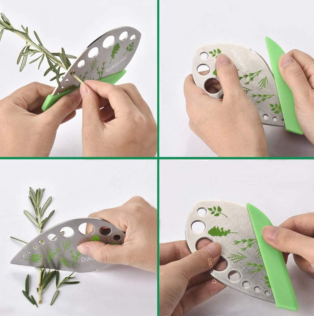 Dulcicasa Leaf Herb Stripper 9 Holes, Stainless Steel Herb Cutter with Safety Cover for Kale, Chard, Collard Greens, Thyme, Basil, Rosemary, Kitchen Herbs Stripper Tool (1pc)