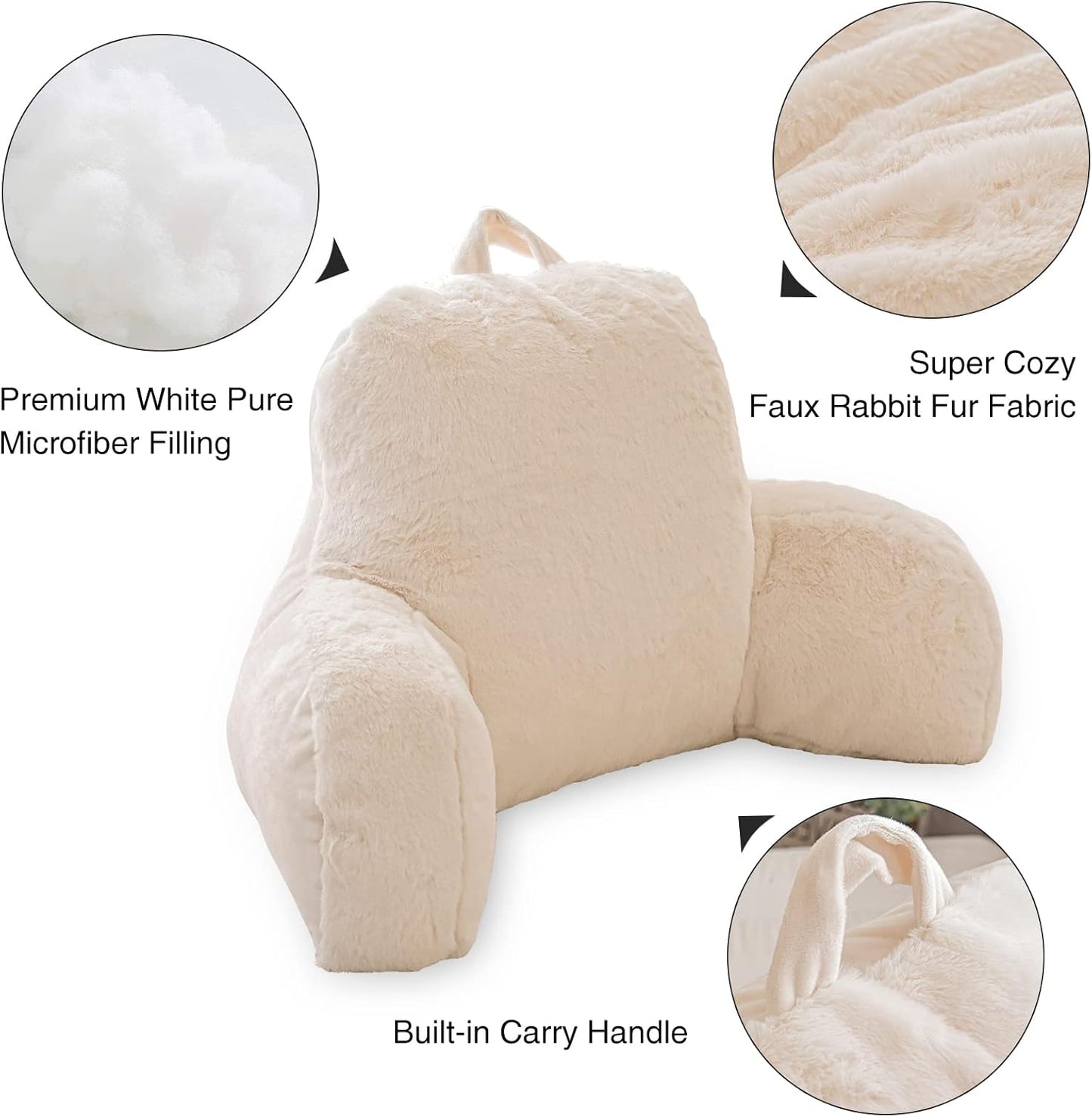 Aimuan Reading Pillow Bed Rest Wedge Adult Backrest Pillow with Arms Sitting in Bed Cushion Incline Rest Sleeping Pillow for Watching TV/Gaming/Relaxing, Ivory