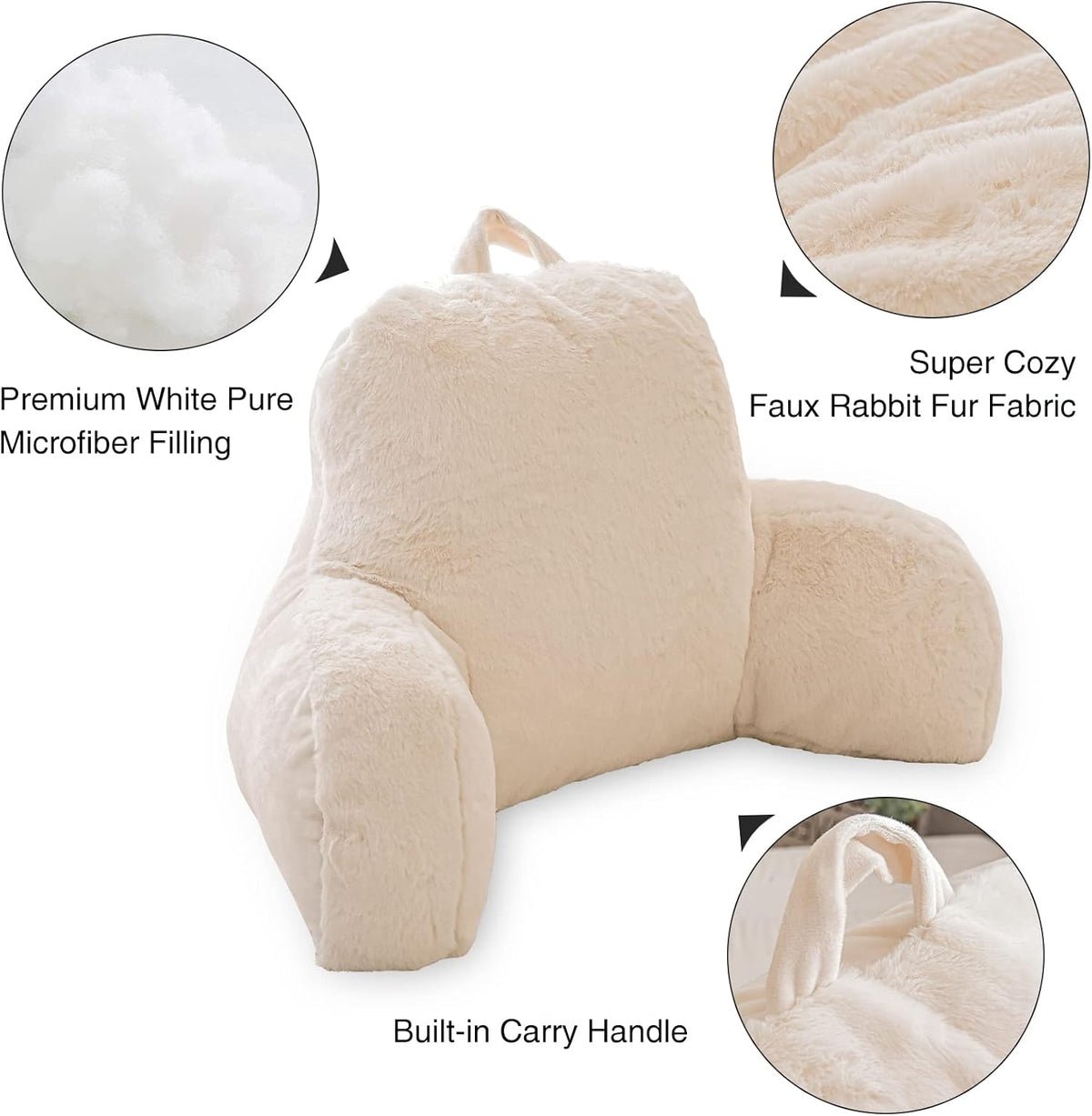 Aimuan Reading Pillow Bed Rest Wedge Adult Backrest Pillow with Arms Sitting in Bed Cushion Incline Rest Sleeping Pillow for Watching TV/Gaming/Relaxing, Ivory