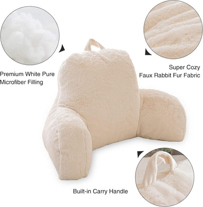 Aimuan Reading Pillow Bed Rest Wedge Adult Backrest Pillow with Arms Sitting in Bed Cushion Incline Rest Sleeping Pillow for Watching TV/Gaming/Relaxing, Ivory