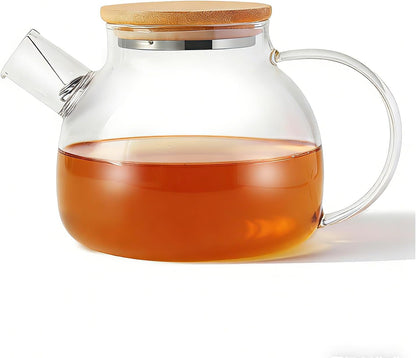 TMOST Glass Teapot with Spout Infuser 1600ml/54oz Glass Kettle Glass Pitcher Teapot for Loose Leaf Tea & Blooming Tea, Stovetop & Microwave Safe