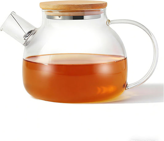 TMOST Glass Teapot with Spout Infuser 1600ml/54oz Glass Kettle Glass Pitcher Teapot for Loose Leaf Tea & Blooming Tea, Stovetop & Microwave Safe