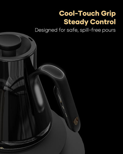 Cocinare Gooseneck Electric Kettle, ±1°F Precise Temperature Control, 1500W Fast Heating, Pour Over Coffee & Tea Kettle with Brew Timer & Keep Warm, Stainless Steel, 0.9L (Matte Black)
