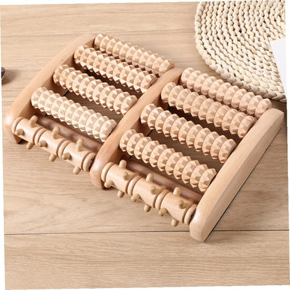 Wooden Foot Massager Roller Acupuncture Point Massager with 5 Rows of Beads for Plantar Relief and Relaxation, Manual Foot Massage Tool for Home Use by Men and Women