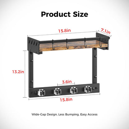 Broom Holder Wall Mount with Shelf, Black, L | 3 in 1 Broom and Mop Organizer, Wall Hanging, For Laundry, Garage, Utility, Vacuum Stand Alternative