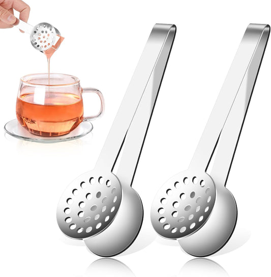 2 Pcs Tea Tongs, Tea Bag Squeezer, Teabag Filter, Dispenser Accessories for Teas Drinkers, Stainless Steel Round Strainer Gripper Picker