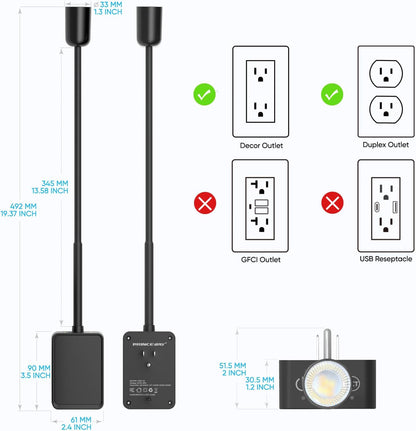 Plug in LED Book Reading Spot Light, White Dimmable Wall Sconce Lamp with Power Plug and Outlet Extender for Kitchen Bedroom Living Room, 3 Lighting Colors, USB Output Charging Ports