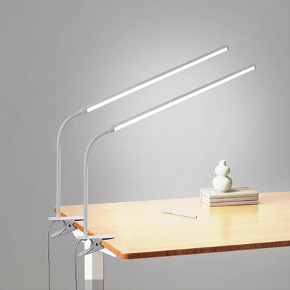 2 Pack LED Desk Lamp with Clamp,Eye-Friendly Clip on Lights for Home Office Study Reading,3 Modes 10 Brightness,Long Flexible Goose-Neck,Swing Arm Architect Task Table Lamps USB Usage