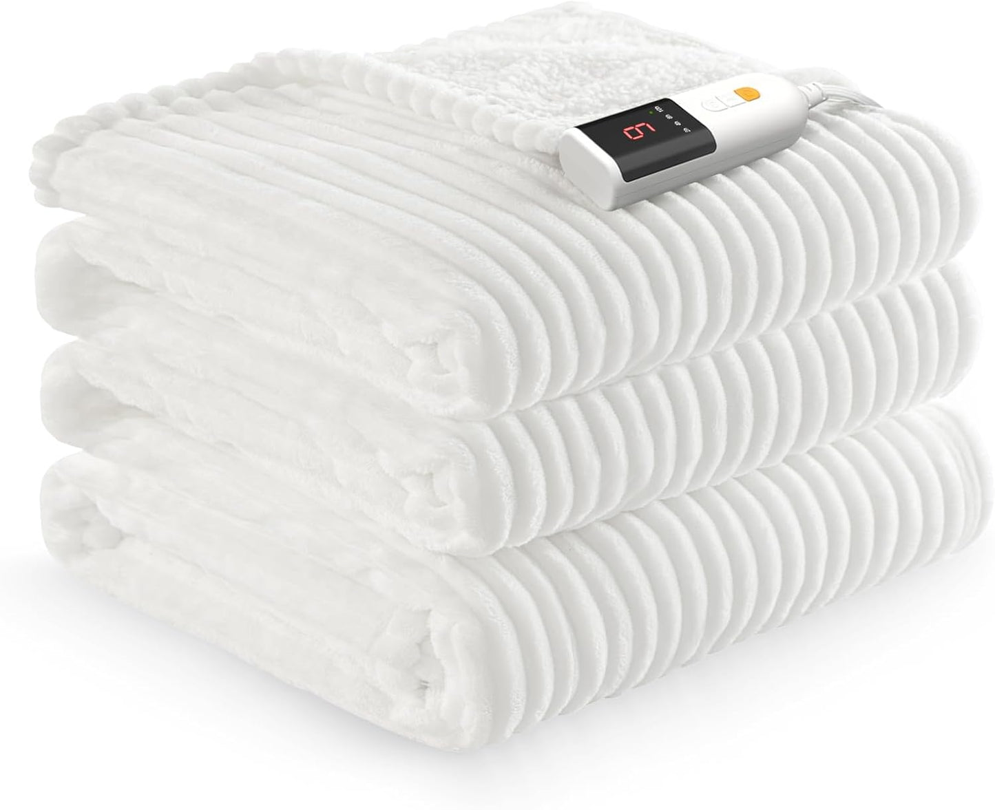 Heated Throw Blanket, 5 Heat Levels, 3 Hours Auto-Off, White | ETL & FCC certified, 50" × 60", OEKO-TEX fabric, machine washable, 100W low energy