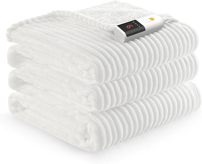 Heated Throw Blanket, 5 Heat Levels, 3 Hours Auto-Off, White | ETL & FCC certified, 50" × 60", OEKO-TEX fabric, machine washable, 100W low energy