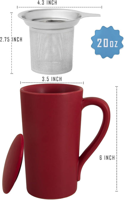 Tea Cup with Infuser and Lid,20 oz Orange Tea Mug with Handle | Ceramic Strainer Cup for Steeping Loose Leaf Gifts for tea Lovers