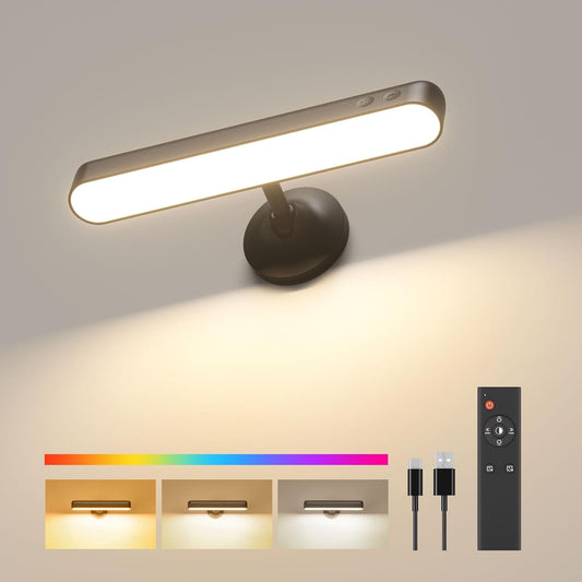 Rechargeable Battery Operated Wall Sconces 7500mAh, Wall Lights for Bedroom | 360° Rotation Wall Lamp with Remote, Cordless Dimmable Touch Bedside Lamps LED, 15 RGB Colors, 3 Colors Temp, 2p, Black