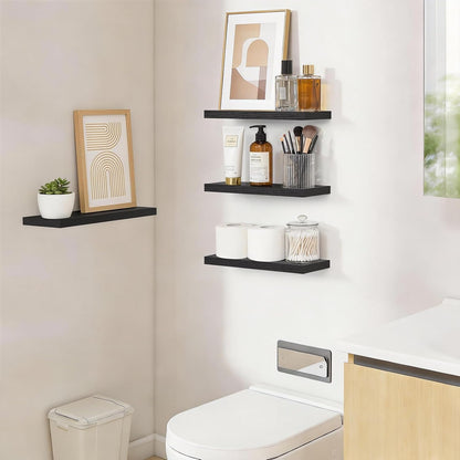 BAYKA Rustic Brown Floating Shelves 22.5in, Set of 2, Wall Mount Wood Shelf | Easy Install, 22lbs Max Load, Hidden Bracket, for Bathroom Bedroom Living Room or Kitchen, Hanging Shelf Book Decor Storage