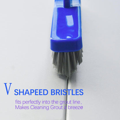 Grout & Scrub Brush Combo, Floor Scrubber with Long Handle, Multi-Purpose Stiff Bristles Cleaning Brush Set for Tile, Grout, Deck, Kitchen, Shower Floor (2 Pcs)