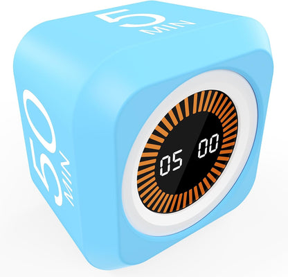 Rotating Cube Pomodoro Visual Timer 5, 25, 10 50 Minutes Preset | Custom Countdown, LED Display, Silicone Case, Loud Alarm&Silent, Rechargeable Desk Productivity Flip Timers for ADHD, Kitchen