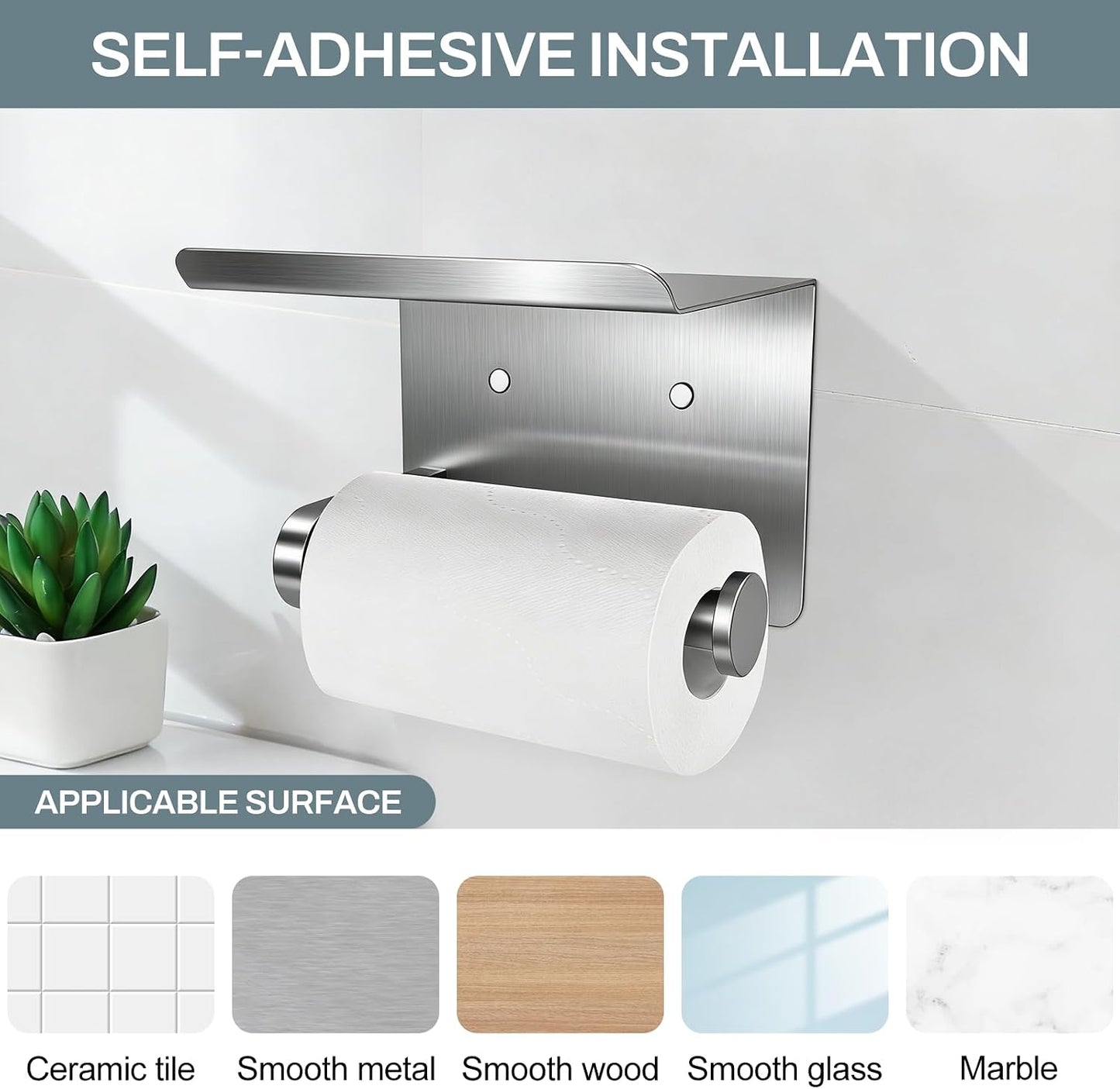 SetSail Toilet Paper Holder with Shelf Adhesive or Screw-in Matte Black | Adhesive or Screw-in,Waterproof and Rustproof Stainless Steel,Wall Mount Design,for Bathroom Hardware Accessories