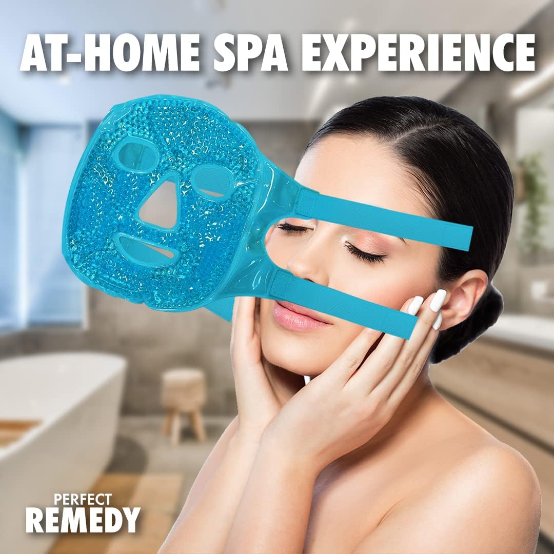 Perfect Remedy Face Ice Pack, Reusable Hot & Cold Ice Face Mask, Gel Compress for Helping with Puffy Eyes and aiding in Conditions of Swelling, Facial Spa Cooling Mask for Women and Men (Blue)