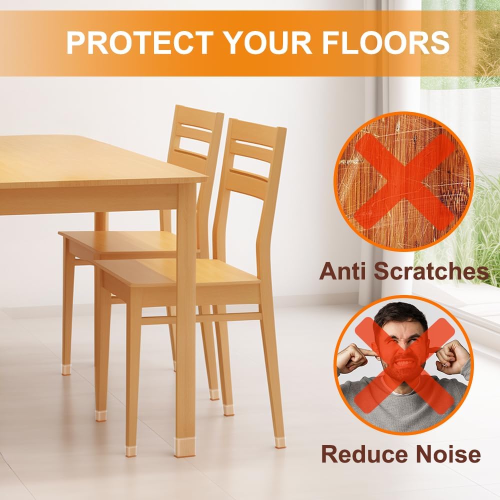 VIUME 24 Pcs Chair Leg Floor Protectors for Hardwood Floors Round | Silicone Covers Felt Pads Furniture Leg Caps Anti-Scratch Reduce Noise Fit (1-5/16" to 2")