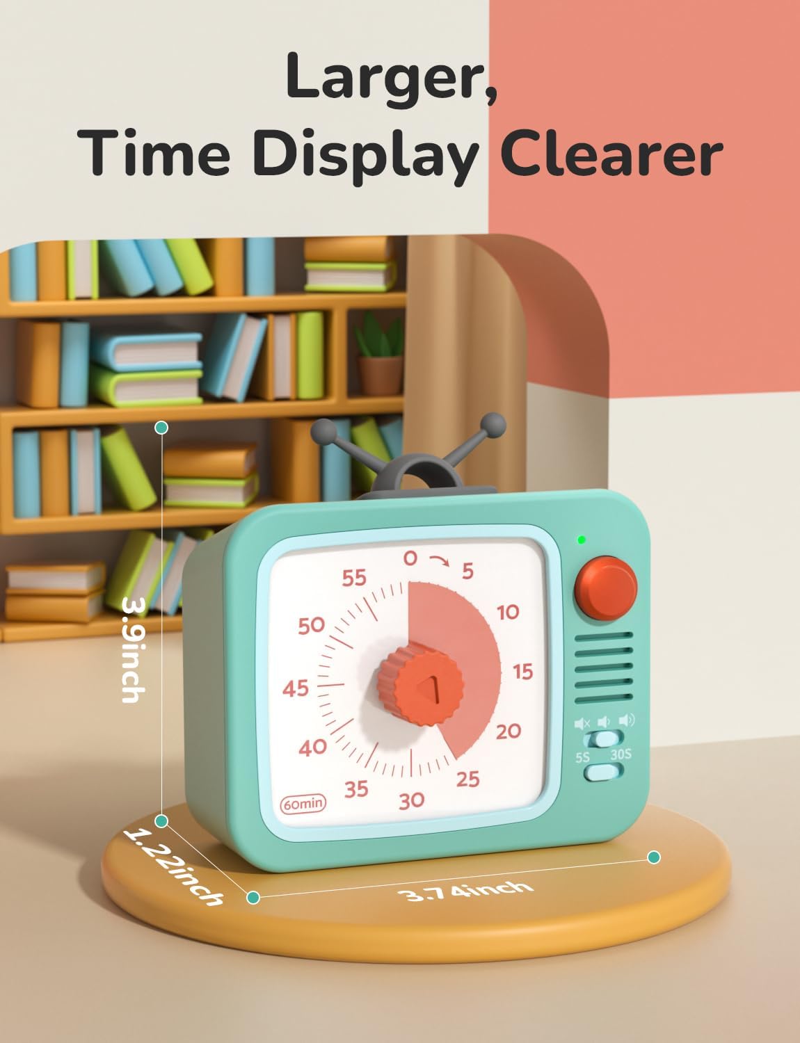 LIORQUE Visual Timer for Kids with Pause, 60 Minute Countdown Timer, Green | Non-Ticking, 3 Volume Levels, Back Magnetic, Two Ringing Durations, Light Indicator, for Classroom Kitchen Office ADHD