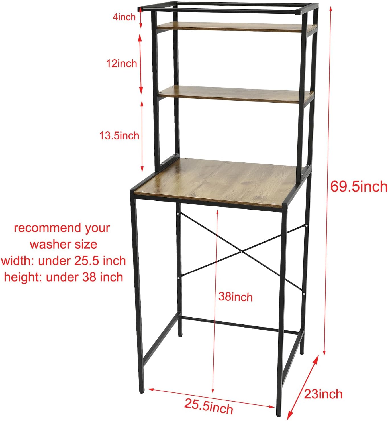 Gdrasuya10 3 Tier Over the Washer and Dryer Storage Shelf, Black Washing Machine Storage Utility Rack Freestanding Laundry Storage Shelf Organizer Space Save for Laundry Room Organization