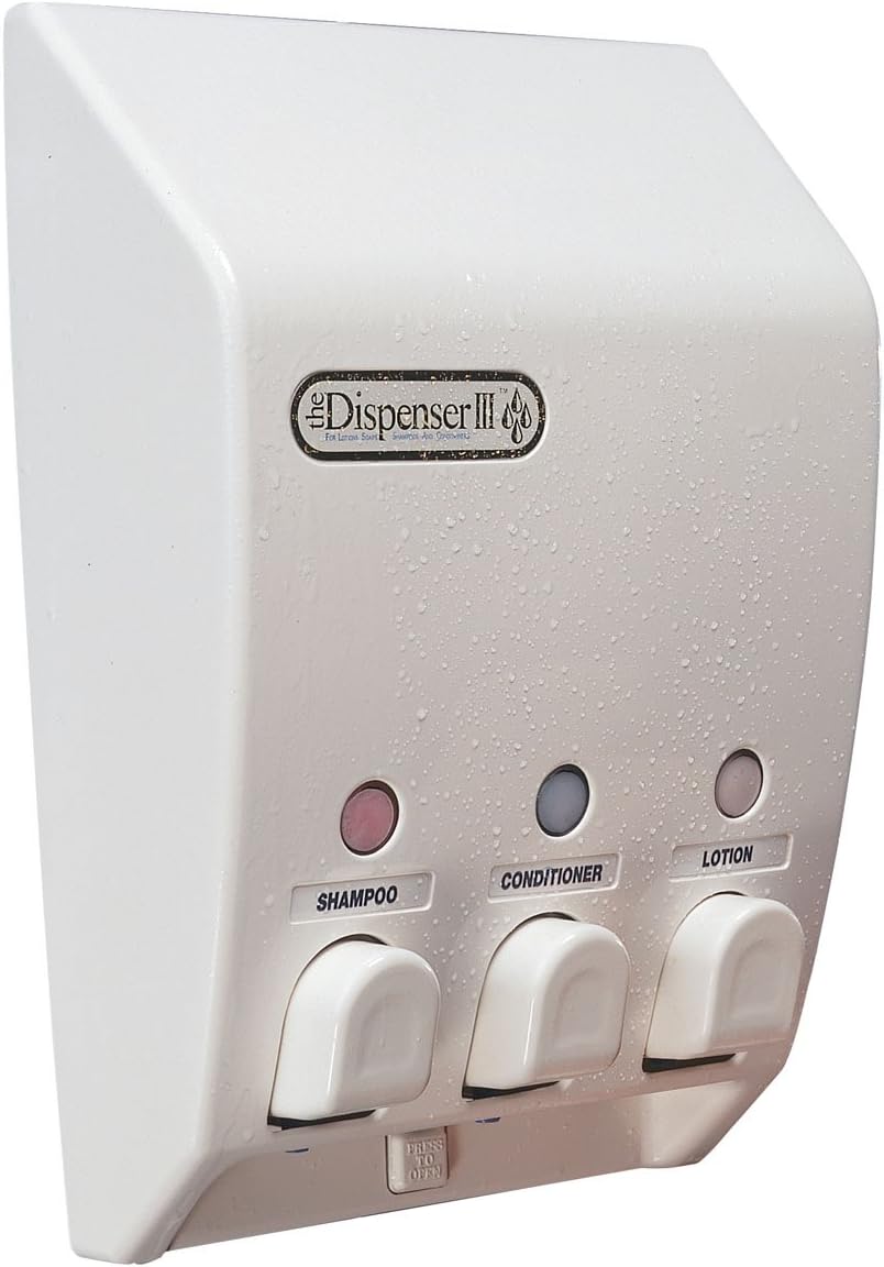 Better Living Classic Wall Mount Shower Dispenser, 4 x 14.5 oz, White | 4 Chamber, Shampoo, Conditioner, Body Wash and Soap Dispenser, No Drill Adhesive, 9.5" x 3" x 10.75"