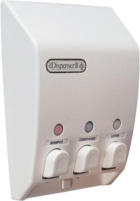 Better Living Classic Wall Mount Shower Dispenser, 4 x 14.5 oz, White | 4 Chamber, Shampoo, Conditioner, Body Wash and Soap Dispenser, No Drill Adhesive, 9.5" x 3" x 10.75"
