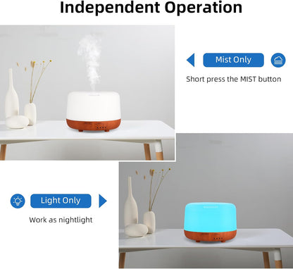 SPLITSKY 300ml Ultrasonic Essential Oil Diffuser with Remote Control | 7-color LED lighting, 2 mist modes, 2H and 4H timers, and waterless auto shut-off for bedrooms, desks and offices.