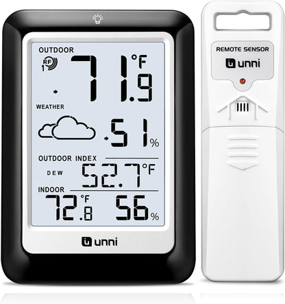 Indoor Outdoor Thermometer Hygrometer Wireless Weather Station, Temperature Humidity Monitor Battery Powered Inside Outside Thermometers with 330ft Range Remote Sensor and Backlight Display