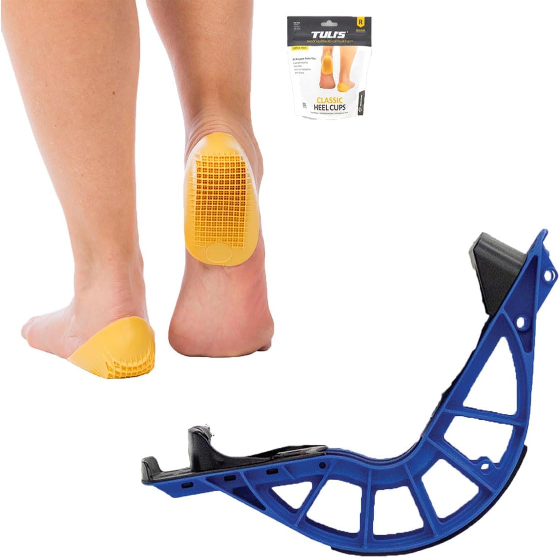 ProStretch Plus Calf Stretcher & Tuli's Classic Heel Cups Bundle - Plantar Fasciitis & Heel Pain Relief