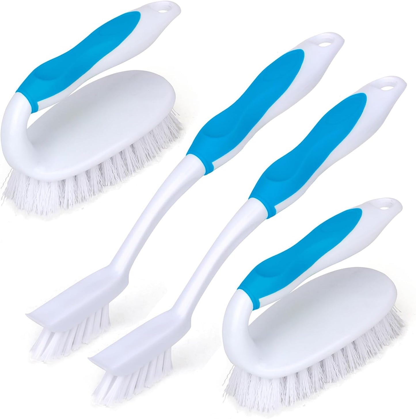 Scrub Brush Set, 4 Pack Deep Cleaning Brush Kit, Green | 2 Scrub Brush, 2 Tile & Grout Brush with Built-in Scraper, Household Commercial Scrubber for Floor, Shower, Pool Wall, Tub