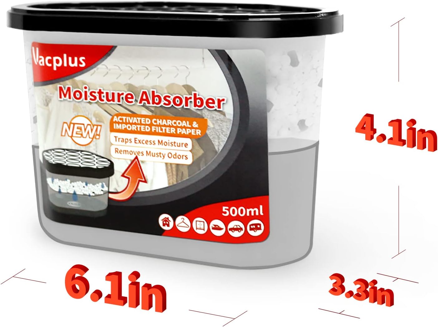 Vacplus Moisture Absorber, 10.5 OZ, Strong Absorption, Lavender | Closet, Bathroom, Car, Odor Eliminator, Dehumidifier Bucket, 6 Pack